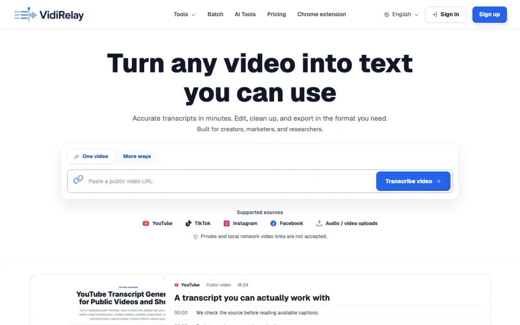 VidiRelay homepage — screenshot of the productivity & writing AI tool, Oct 1, 2026