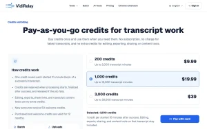 VidiRelay pricing page with plans and prices — screenshot of the productivity & writing AI tool, 2026-10-01