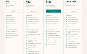 Vidocu pricing page with plans and prices — screenshot of the video AI tool, 2026-10-02