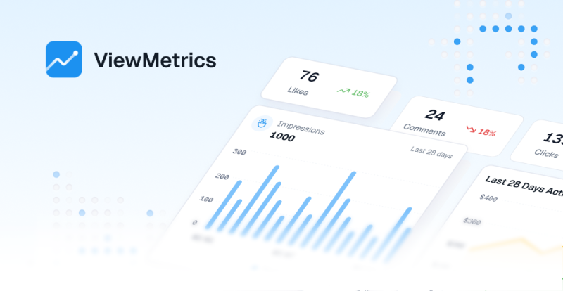 Capture d'écran de la page d'accueil de ViewMetrics, outil d'IA productivité et rédaction
