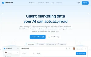 ViewMetrics homepage page homepage screenshot, productivity & writing AI tool