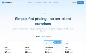 ViewMetrics pricing page homepage screenshot, productivity & writing AI tool