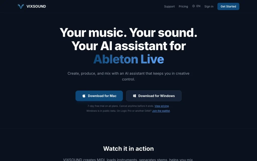 VIXSOUND homepage — screenshot of the audio & voice AI tool, Oct 1, 2026