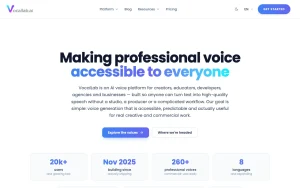 Vocallab AI about page — screenshot of the audio & voice AI tool, 2026-10-02