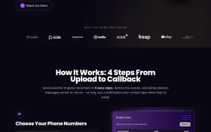 VoiceDrop homepage — screenshot of the audio & voice AI tool, 2026-10-02
