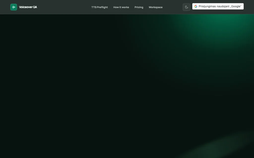 Voiceover QA homepage screenshot, audio & voice AI tool