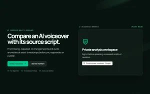 Voiceover QA homepage — screenshot of the audio & voice AI tool, 2026-10-01