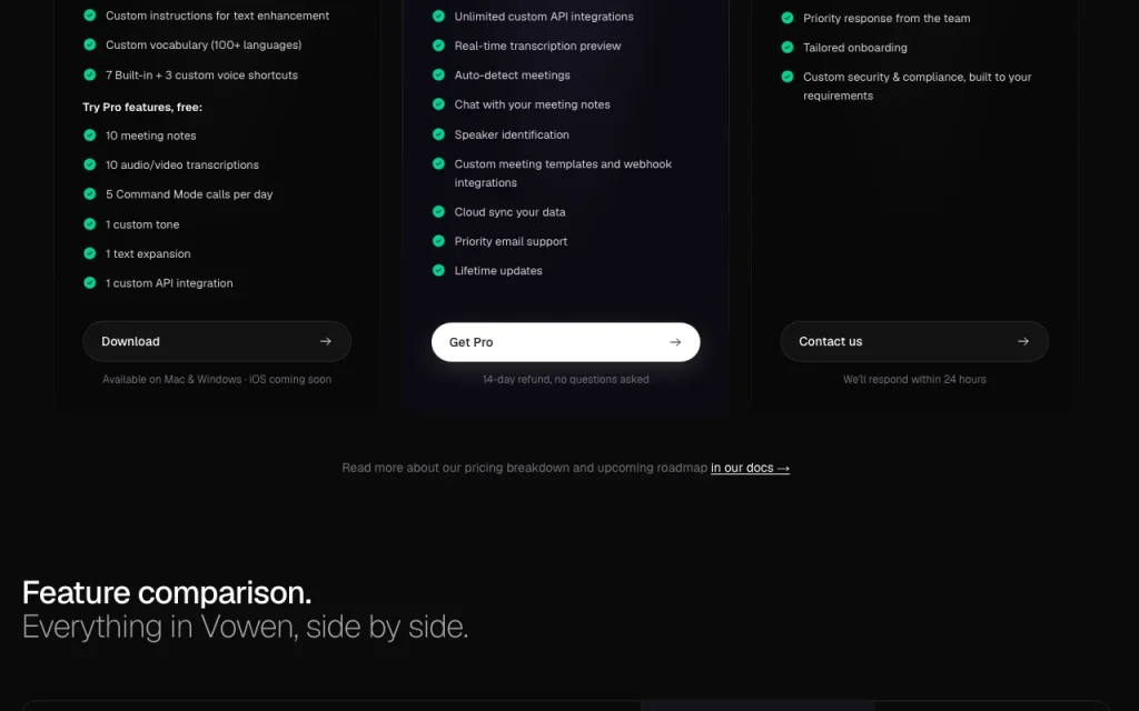 Vowen page de tarifs avec offres et prix — capture d'écran de l'outil d'IA audio et voix, Oct 2, 2026