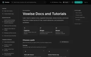 Vowise documentation — screenshot of the productivity & writing AI tool, 2026-10-02