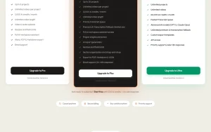 Vunote pricing page with plans and prices — screenshot of the productivity & writing AI tool, 2026-10-01