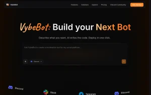 VybeBot homepage — screenshot of the coding AI tool, 2026-10-01