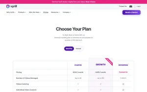 Vyrill pricing page with plans and prices — screenshot of the video AI tool, 2026-10-02
