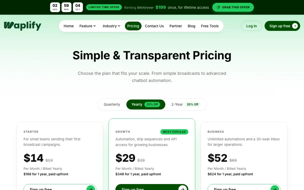 Waplify Preisseite mit Tarifen und Preisen – Screenshot des KI-Tools produktivität & schreiben, Oct 2, 2026