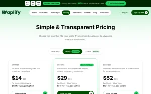 Waplify pricing page with plans and prices — screenshot of the productivity & writing AI tool, 2026-10-02