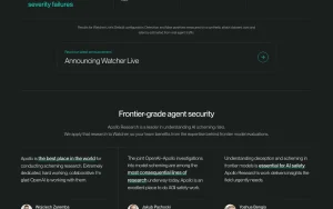 Watcher (by Apollo Research) homepage — screenshot of the coding AI tool, 2026-10-01