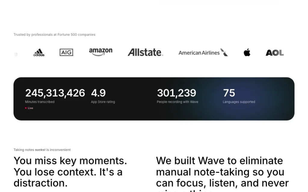 Wave página principal — captura de pantalla de la herramienta de IA productividad y escritura, Oct 13, 2026