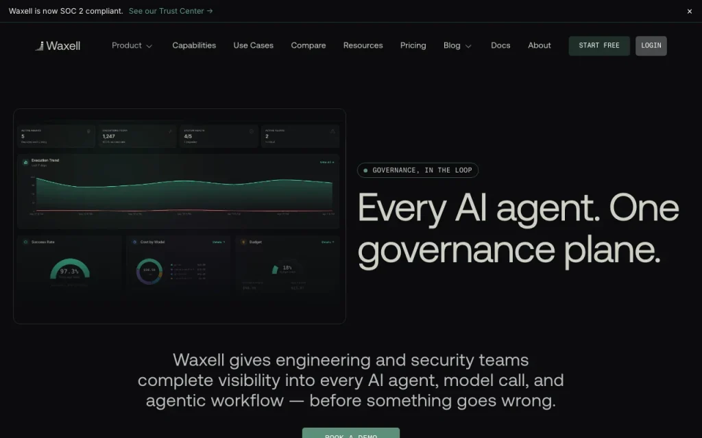 Waxell Startseite – Screenshot des KI-Tools coding, Oct 2, 2026