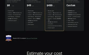 Waxell pricing page with plans and prices — screenshot of the coding AI tool, 2026-10-02