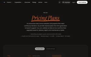 We0.ai pricing page homepage screenshot, coding AI tool