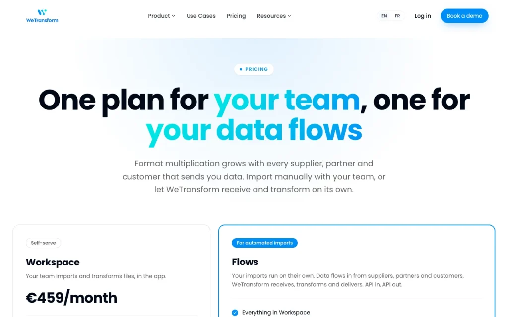 WeTransform page de tarifs avec offres et prix — capture d'écran de l'outil d'IA productivité et rédaction, Oct 1, 2026