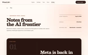 WhatLLM.org blog — screenshot of the research & search AI tool, 2026-10-02
