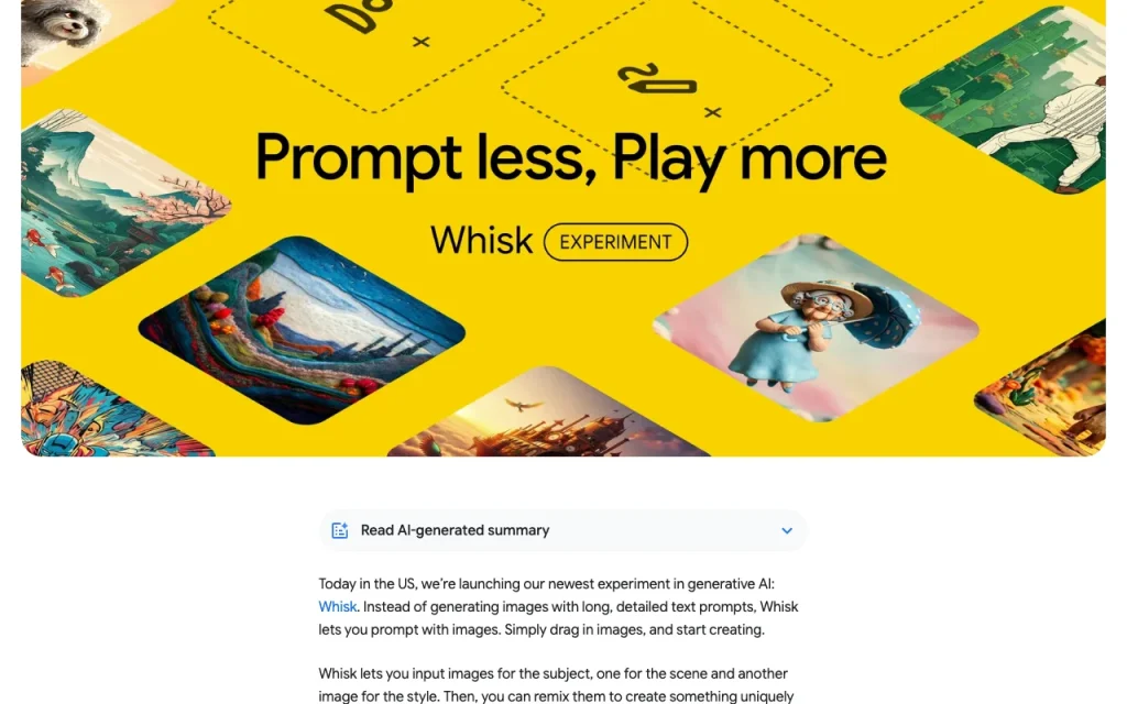 Whisk (Google Labs) help center — screenshot of the image generation AI tool, Oct 13, 2026