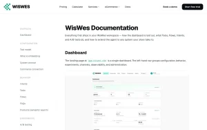 WisWes docs page homepage screenshot, chat assistants AI tool