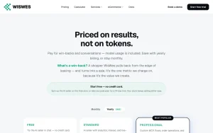 WisWes pricing page homepage screenshot, chat assistants AI tool