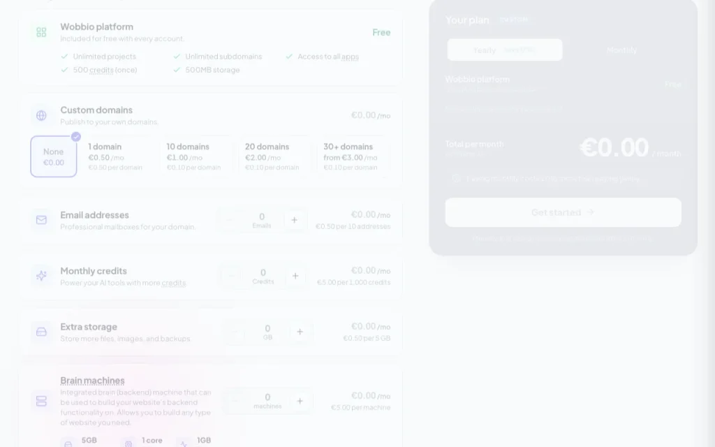 Wobbio pricing page with plans and prices — screenshot of the productivity & writing AI tool, Oct 2, 2026
