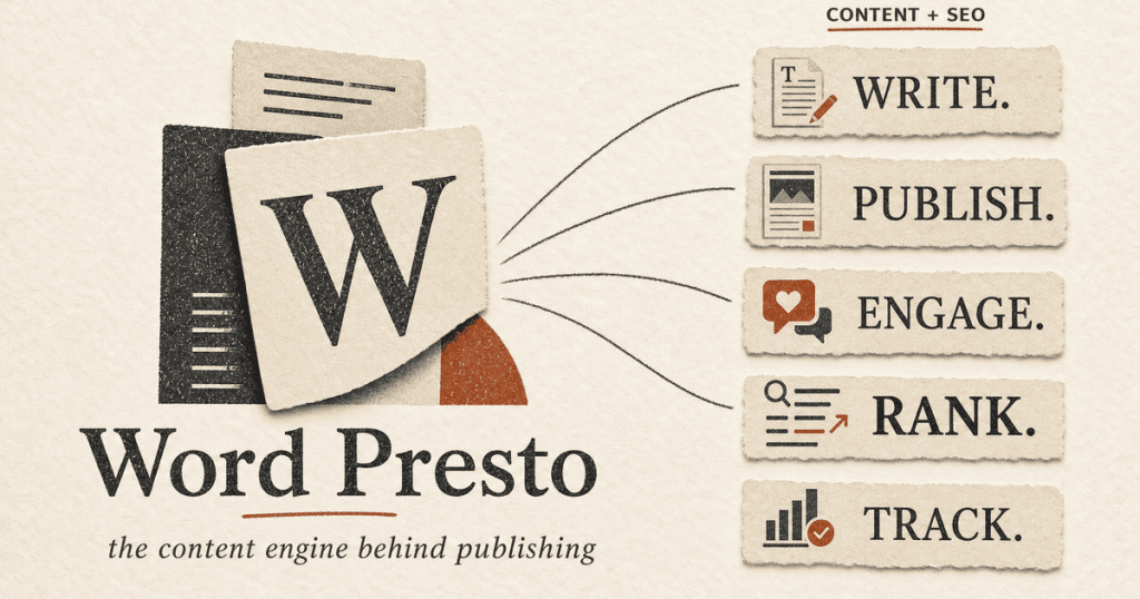Word Presto Startseite, Screenshot, KI-Tool produktivität & schreiben