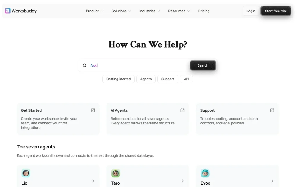 WorksBuddy documentation — capture d'écran de l'outil d'IA productivité et rédaction, Oct 1, 2026
