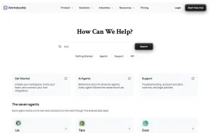 WorksBuddy docs page homepage screenshot, productivity & writing AI tool