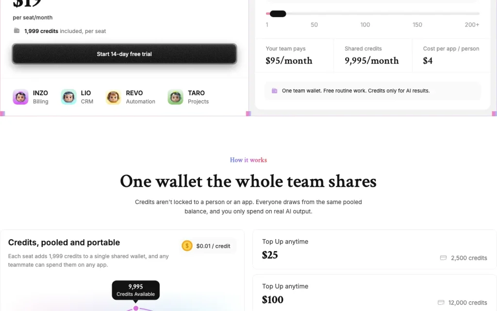 WorksBuddy pricing page with plans and prices — screenshot of the productivity & writing AI tool, Oct 1, 2026