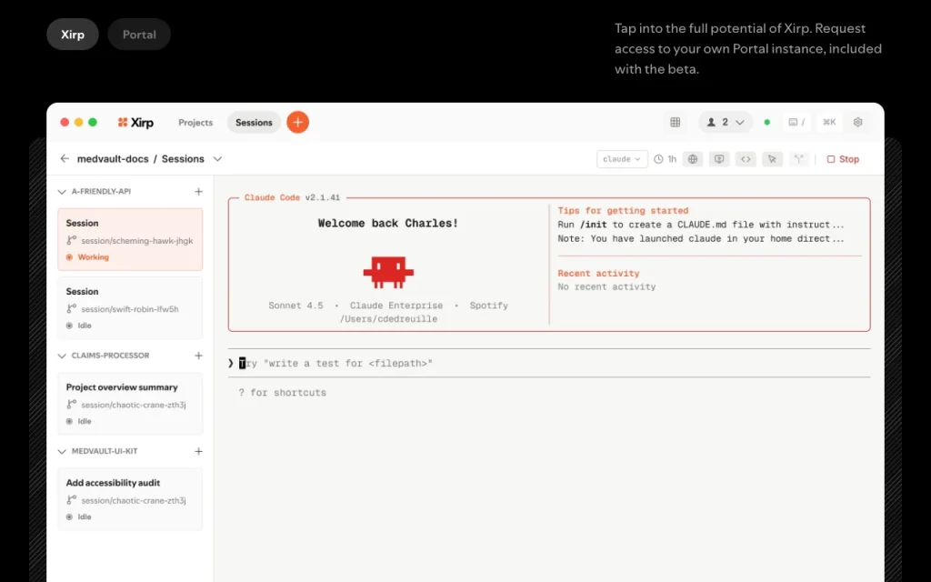 Xirp homepage — screenshot of the coding AI tool, Oct 2, 2026