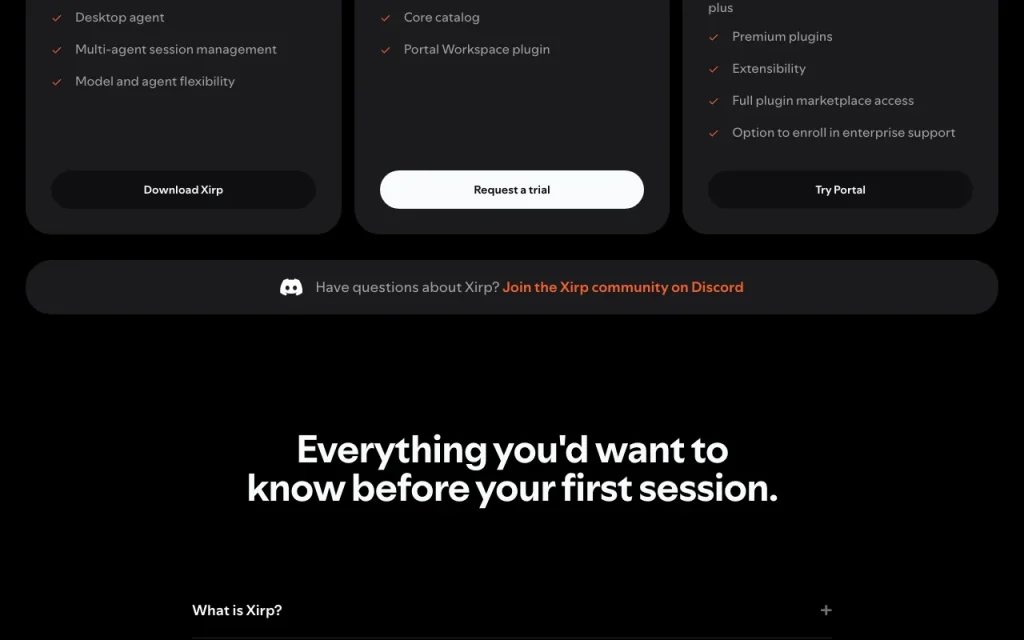 Xirp pricing page with plans and prices — screenshot of the coding AI tool, Oct 2, 2026