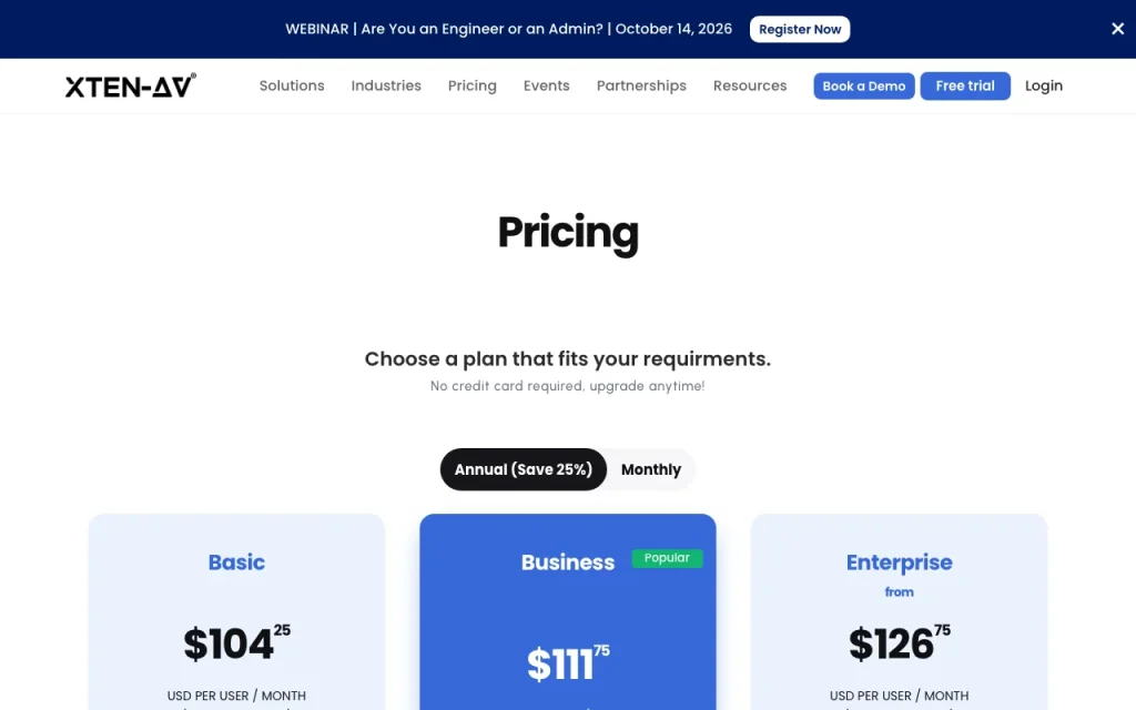 XTEN-AV pricing page with plans and prices — screenshot of the productivity & writing AI tool, Oct 1, 2026