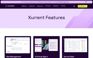 Xurrent features page — screenshot of the productivity & writing AI tool, 2026-10-02
