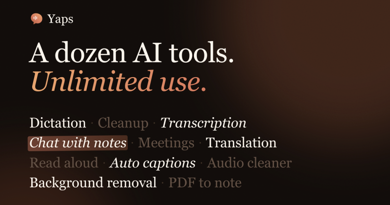 Yaps homepage screenshot, audio & voice AI tool