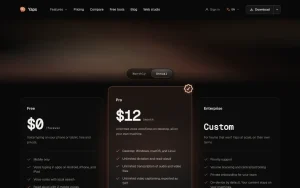 Yaps pricing page homepage screenshot, audio & voice AI tool