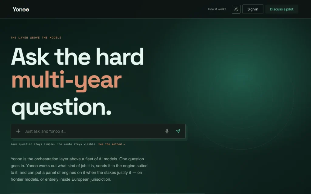 Yonoo homepage — screenshot of the chat assistants AI tool, Oct 2, 2026