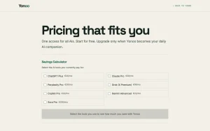 Yonoo pricing page with plans and prices — screenshot of the chat assistants AI tool, 2026-10-02