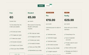 Yonoo pricing page with plans and prices — screenshot of the chat assistants AI tool, 2026-10-02