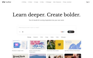 YouMind homepage — screenshot of the productivity & writing AI tool, 2026-10-02