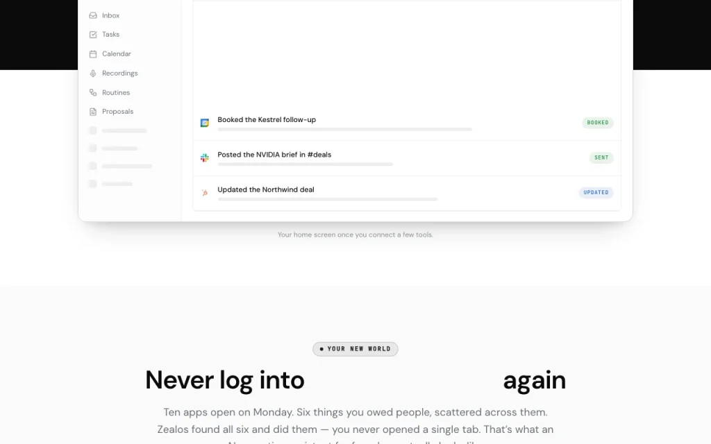Zealos página principal — captura de pantalla de la herramienta de IA productividad y escritura, Oct 1, 2026
