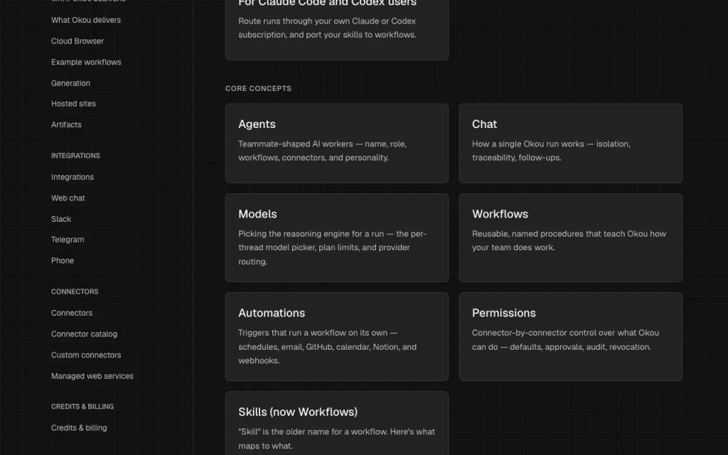 Okou (formerly VM0) Dokumentation – Screenshot des KI-Tools produktivität & schreiben, Oct 1, 2026