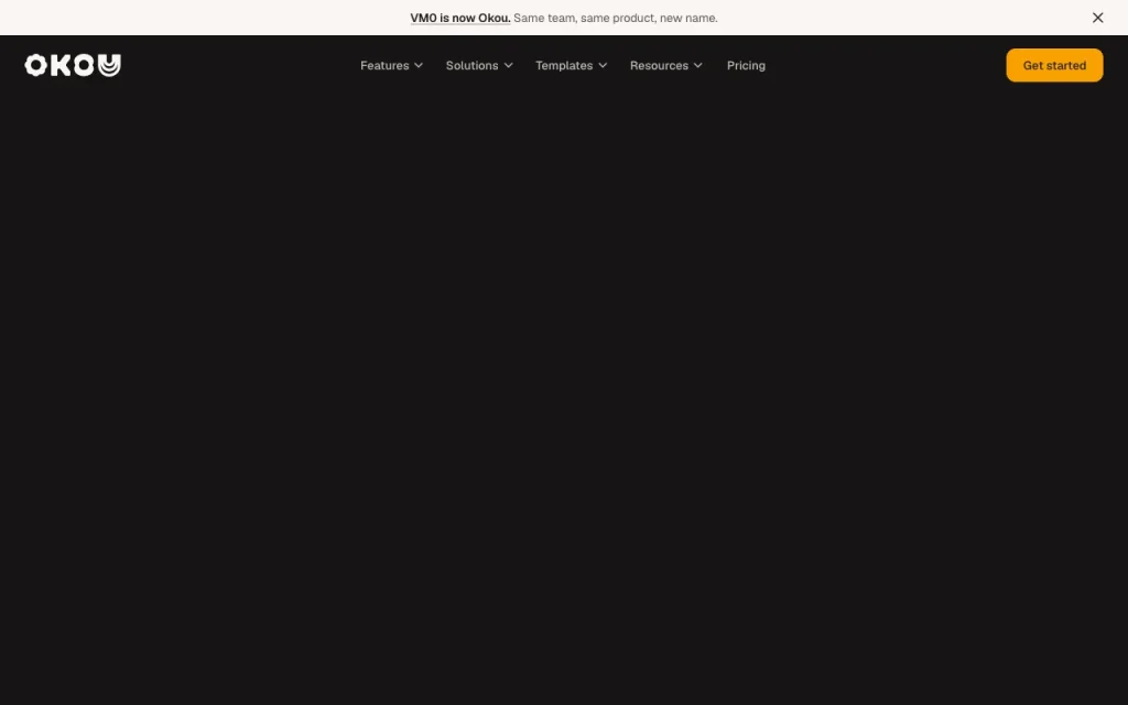 Okou (formerly VM0) Startseite – Screenshot des KI-Tools produktivität & schreiben, Oct 1, 2026