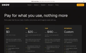 Okou (formerly VM0) pricing page homepage screenshot, productivity & writing AI tool