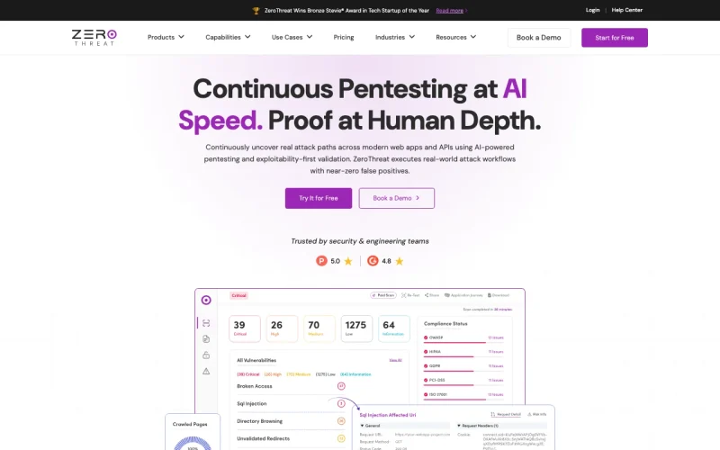 ZeroThreat homepage screenshot, coding AI tool