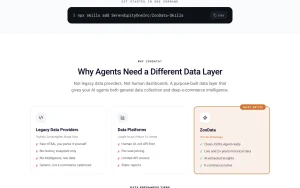 ZooData homepage — screenshot of the research & search AI tool, 2026-10-01