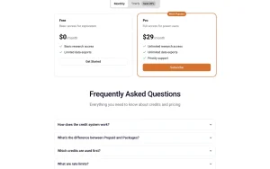 ZooData pricing page with plans and prices — screenshot of the research & search AI tool, 2026-10-01